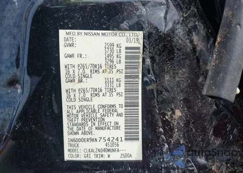 2019 Nissan Frontier Sv from USA, damaged, VIN 1N6DD0ER9KN754241